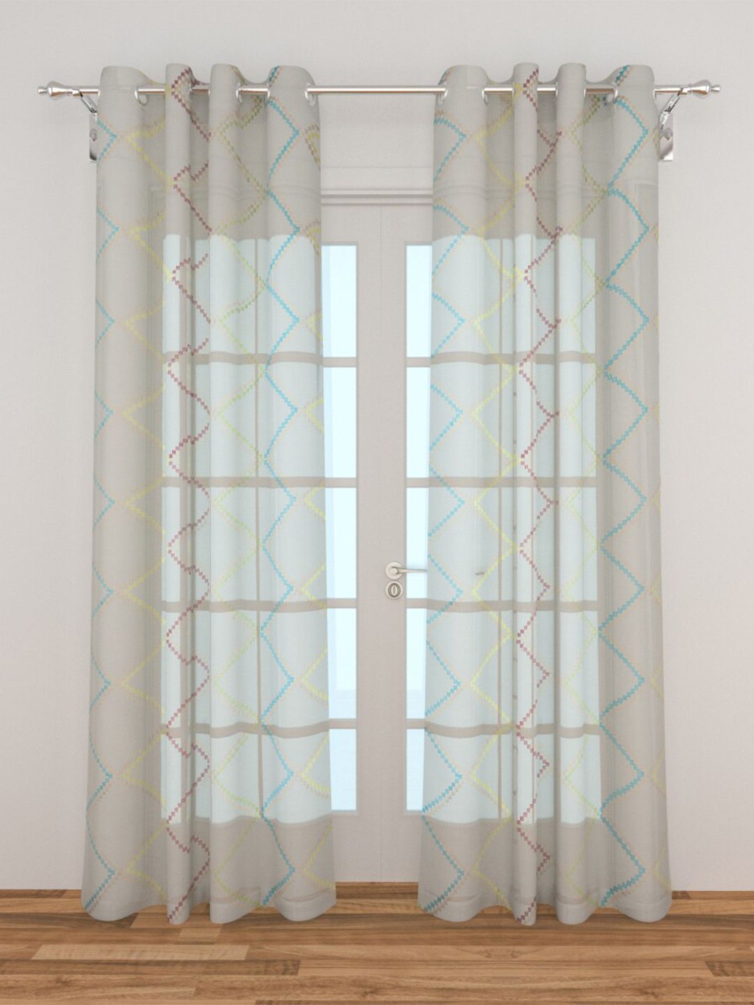 Home Centre Grey & Blue Set of 2 Sheer Door Curtain Price in India