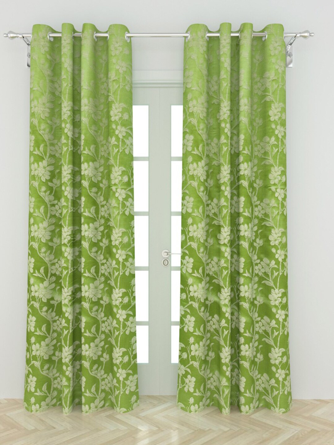 Home Centre Green & White Set of 2 Black Out Door Curtain Price in India