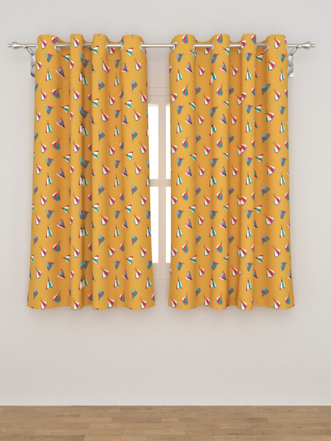 Home Centre Yellow & Red Set of 2 Black Out Window Curtain Price in India