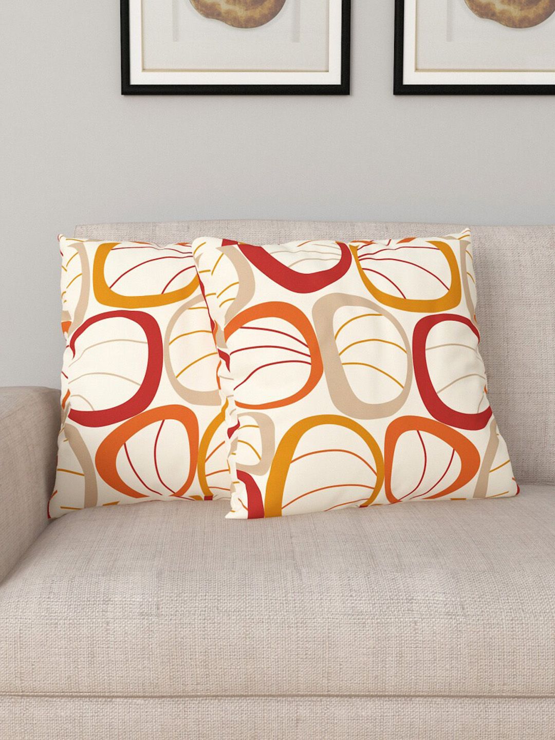 Home Centre White & Maroon Printed Filled Cotton Cushion Price in India