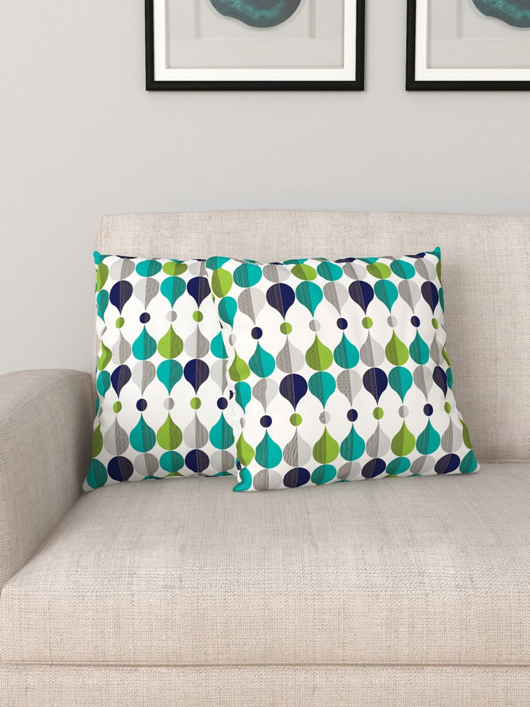 Home Centre Set of 2 White & Green Printed Cotton Filled Cushions Price in India