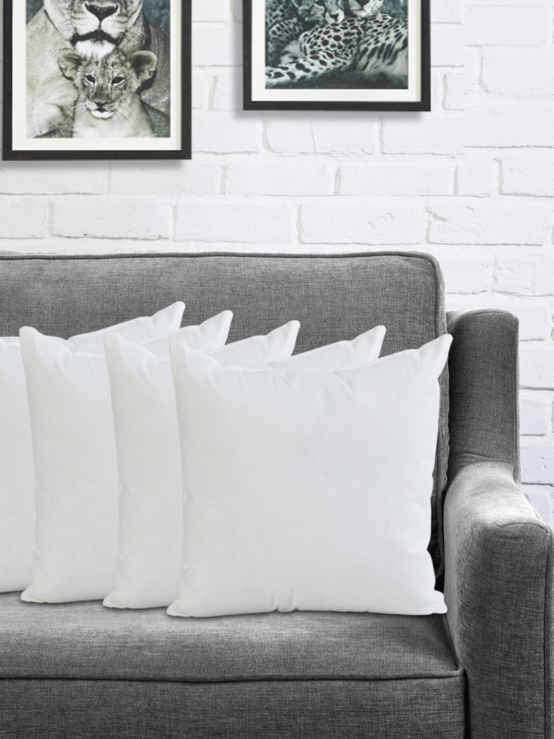 Home Centre Set Of 5 White Solid Pre-Filled Cushions Price in India