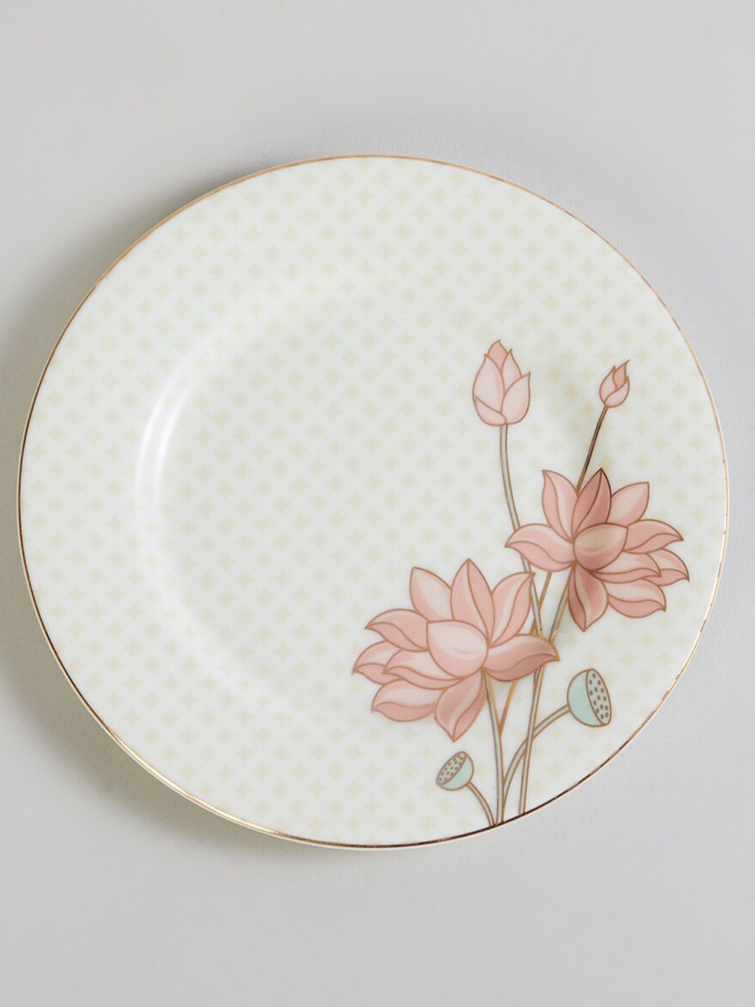 Home Centre Off White & Pink Floral Printed Bone China Glossy Plate Price in India