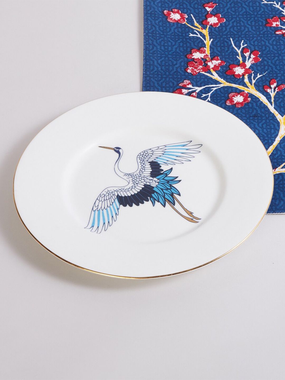 Home Centre White & Blue Printed Bone China Glossy Plate Price in India