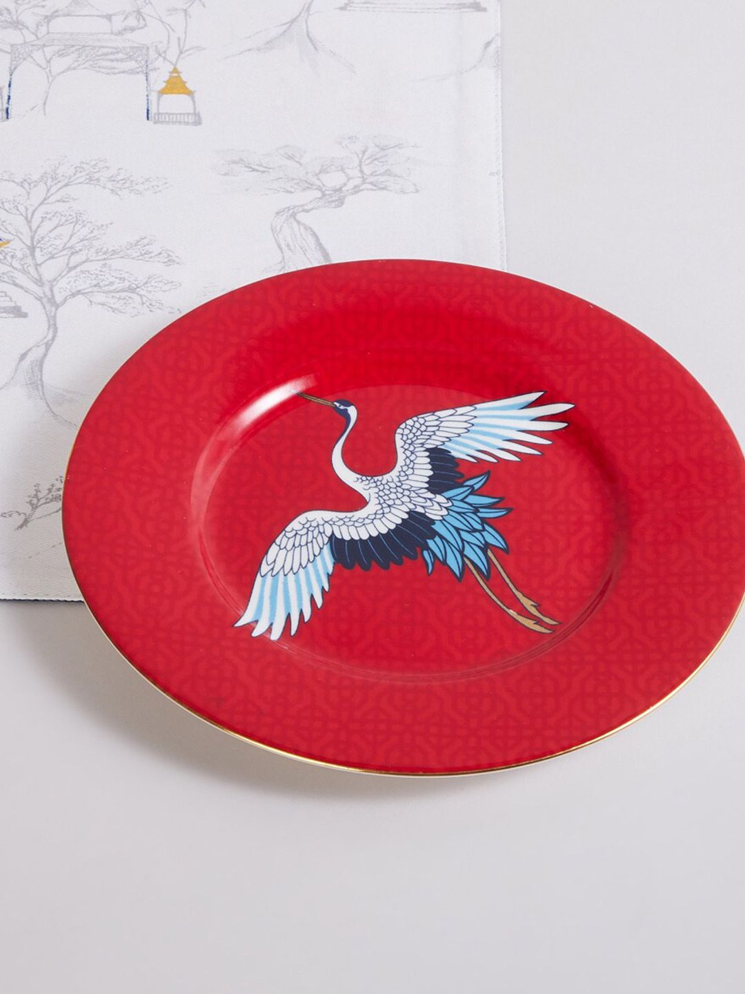 Home Centre Red & Blue 1 Piece Printed Bone China Glossy Appetizer Plate Price in India