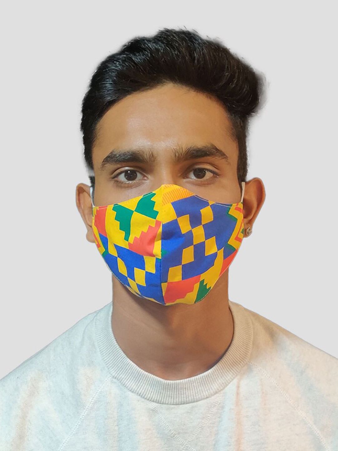 wHAT'S DOwn Yellow & Blue Abstract Printed Reusable Cotton Face Masks Price in India