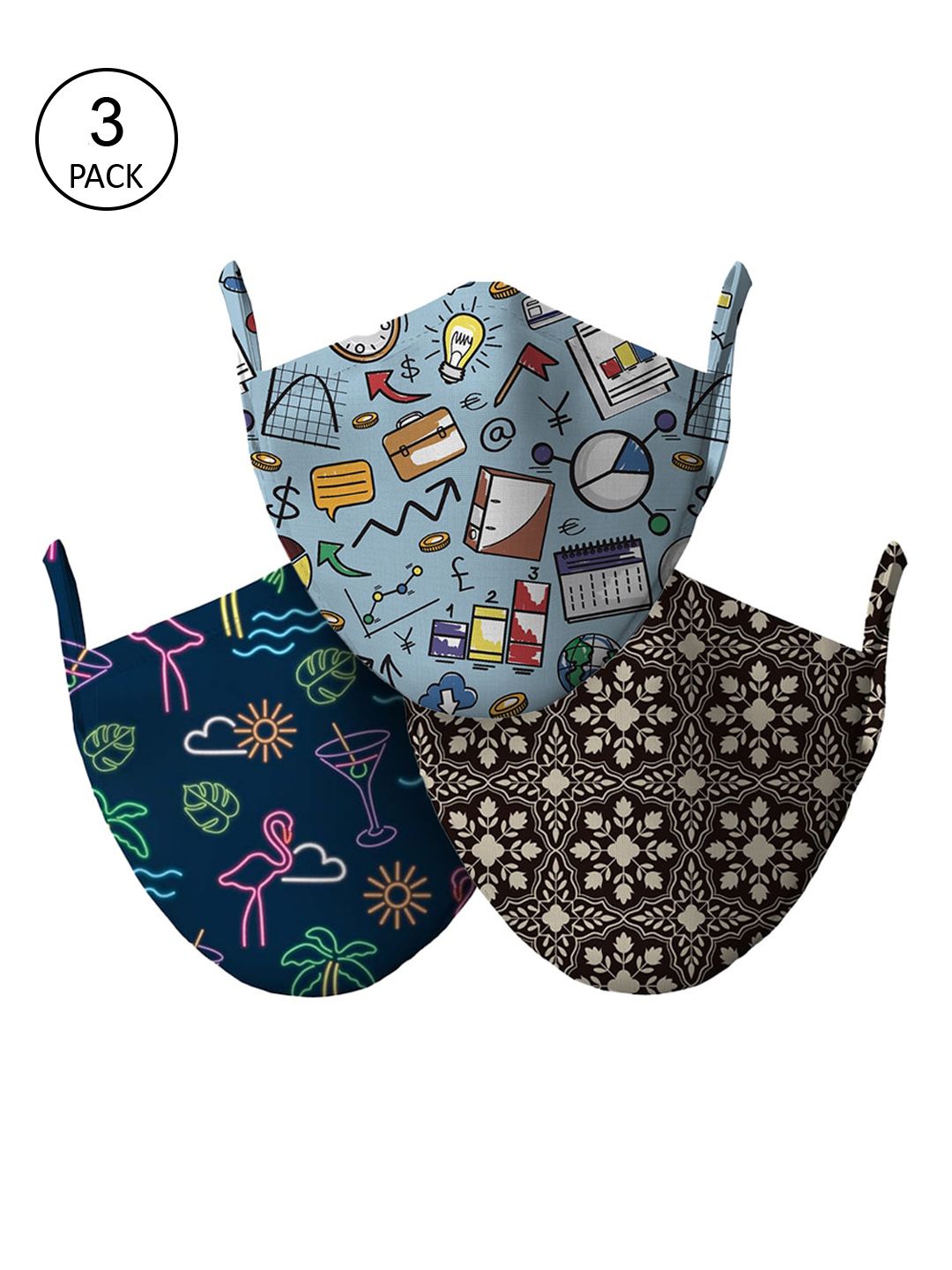 wHAT'S DOwn Pack Of 3 Abstract Printed Reusable Cotton Face Masks Price in India