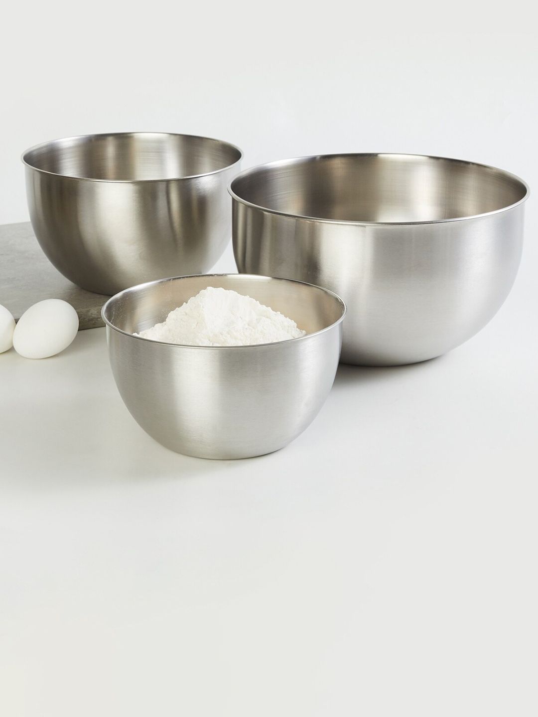 Home Centre Silver-Toned  Set of 3 Corsica Solid Stainless Steel Mixing Bowls Price in India