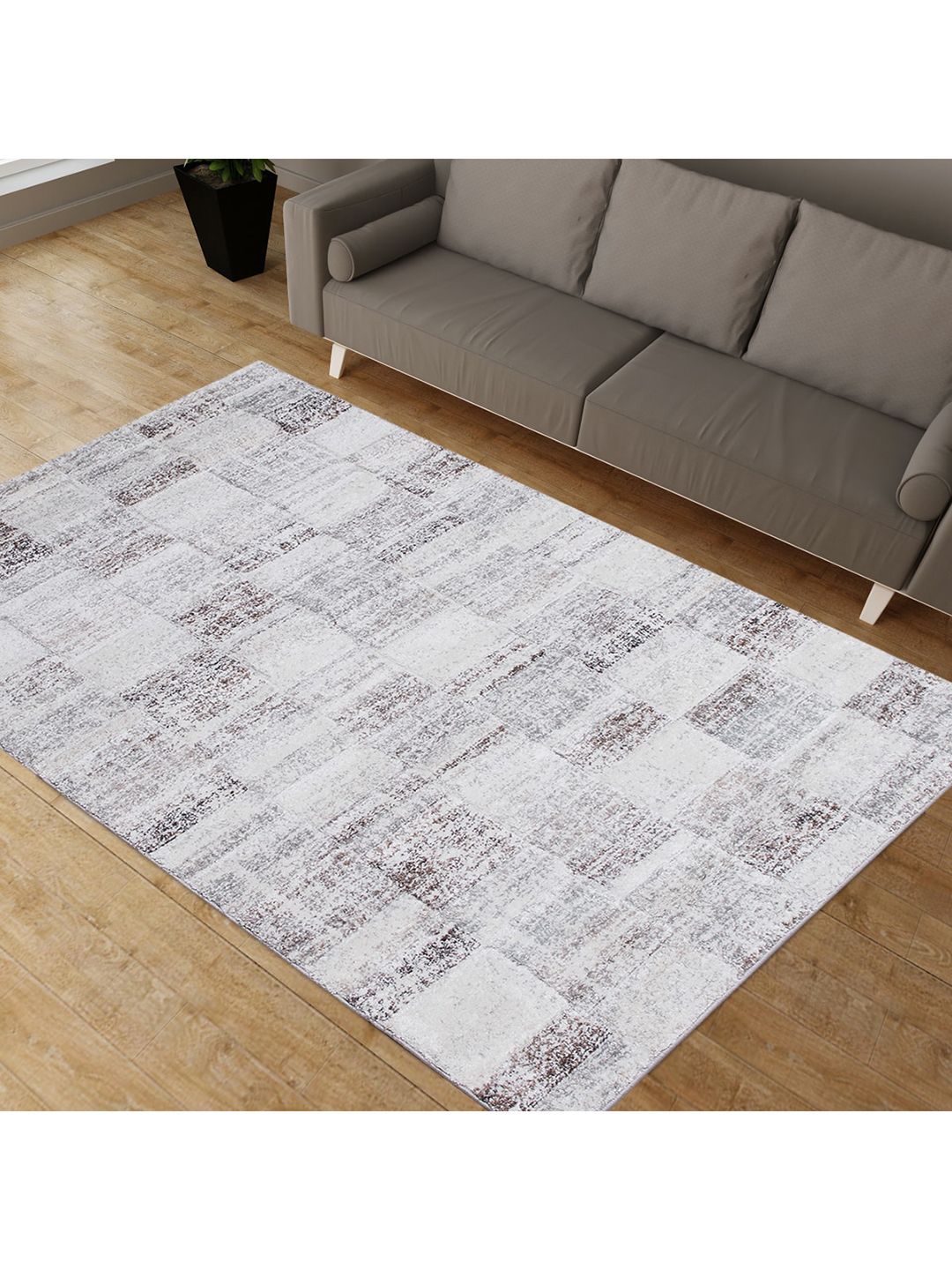 Home Centre Grey & White Textured Woven Carpet Price in India