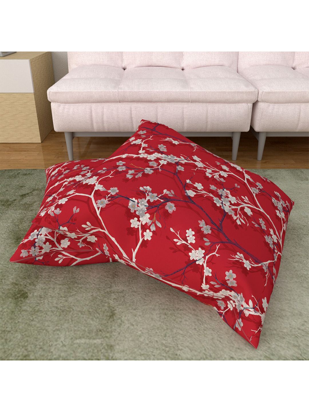 Home Centre Red & White Set of 2 Floral Square Cushion Covers Price in India