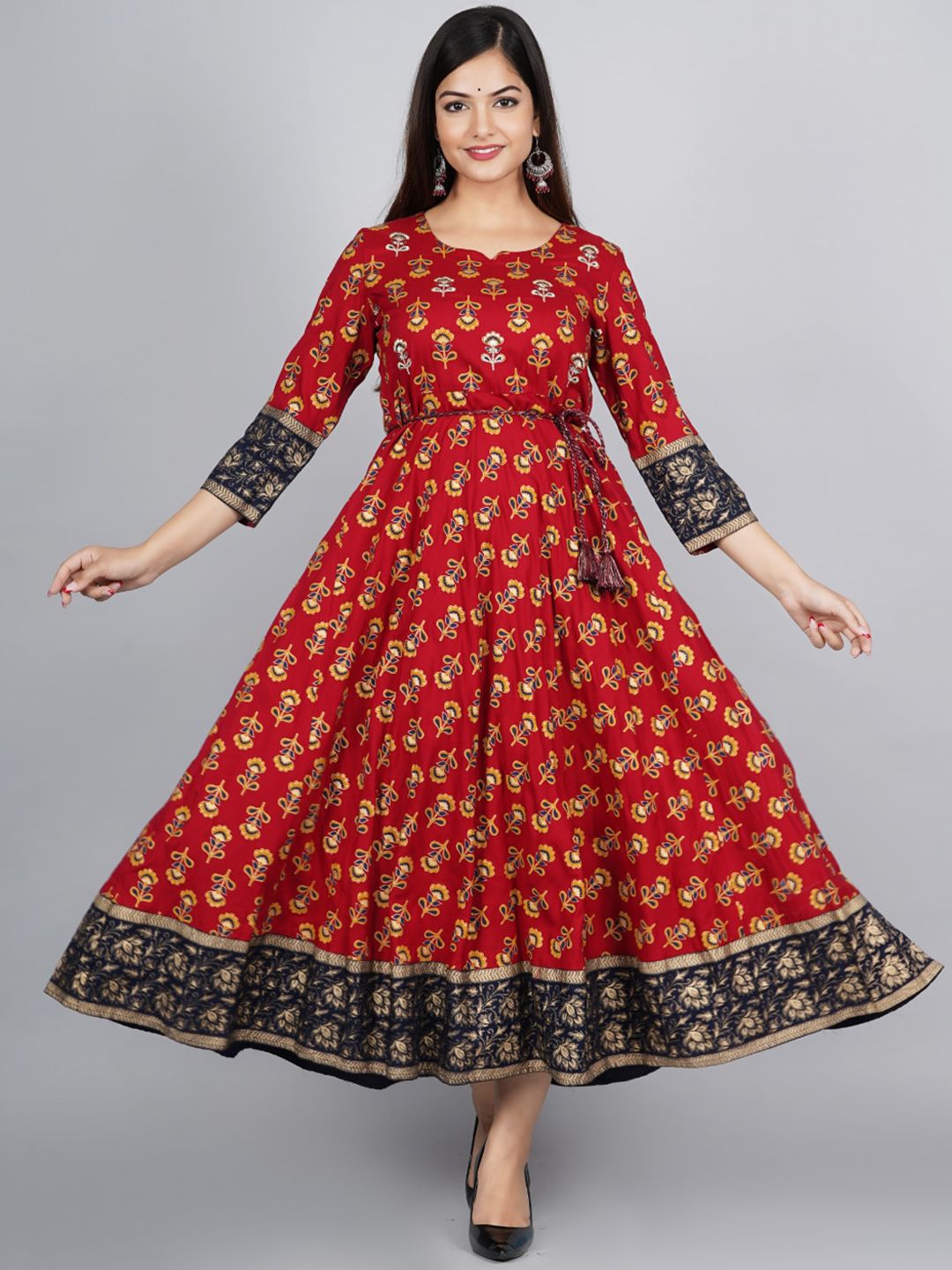 KALINI Women Maroon & Navy Blue Ethnic Motifs Printed Anarkali Kurta Price in India