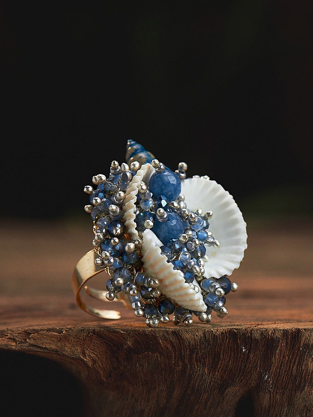 D'oro Gold-Plated Blue Adjustable Shell Finger Ring Price in India