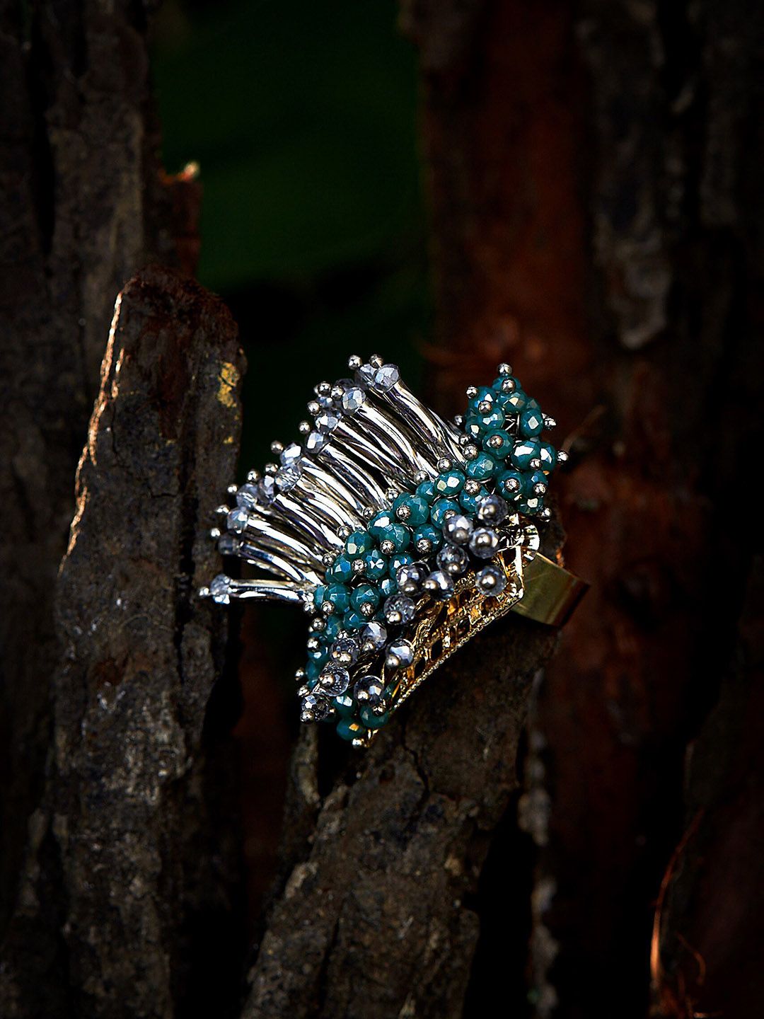 D'oro Gold-Plated Turquoise Blue Cluster Adjustable Finger Ring Price in India