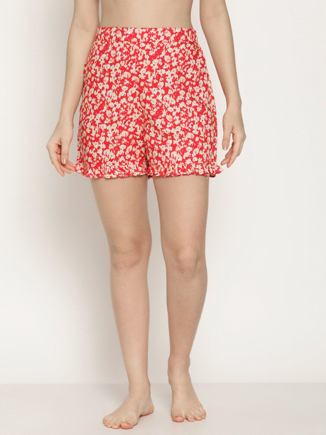 COASTLAND Women Red & White Printed Lounge Shorts Price in India