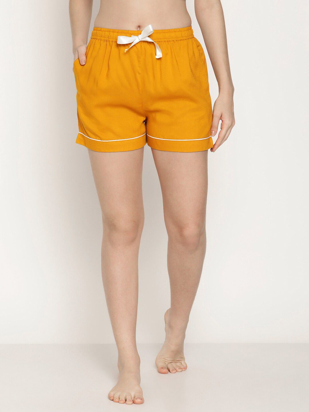 COASTLAND Women Yellow & White Lounge Shorts Price in India