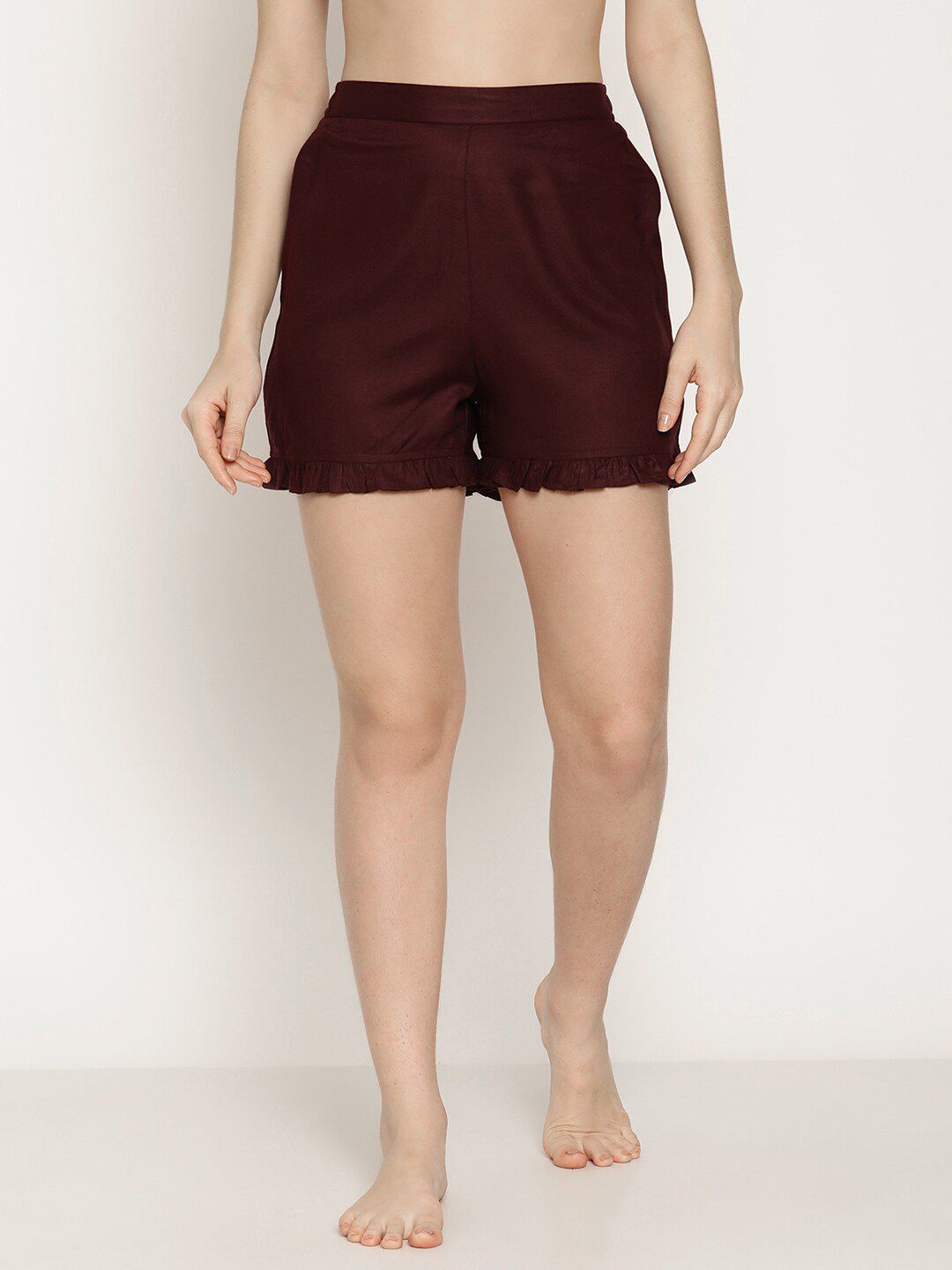 COASTLAND Women Maroon Solid Lounge Shorts Price in India