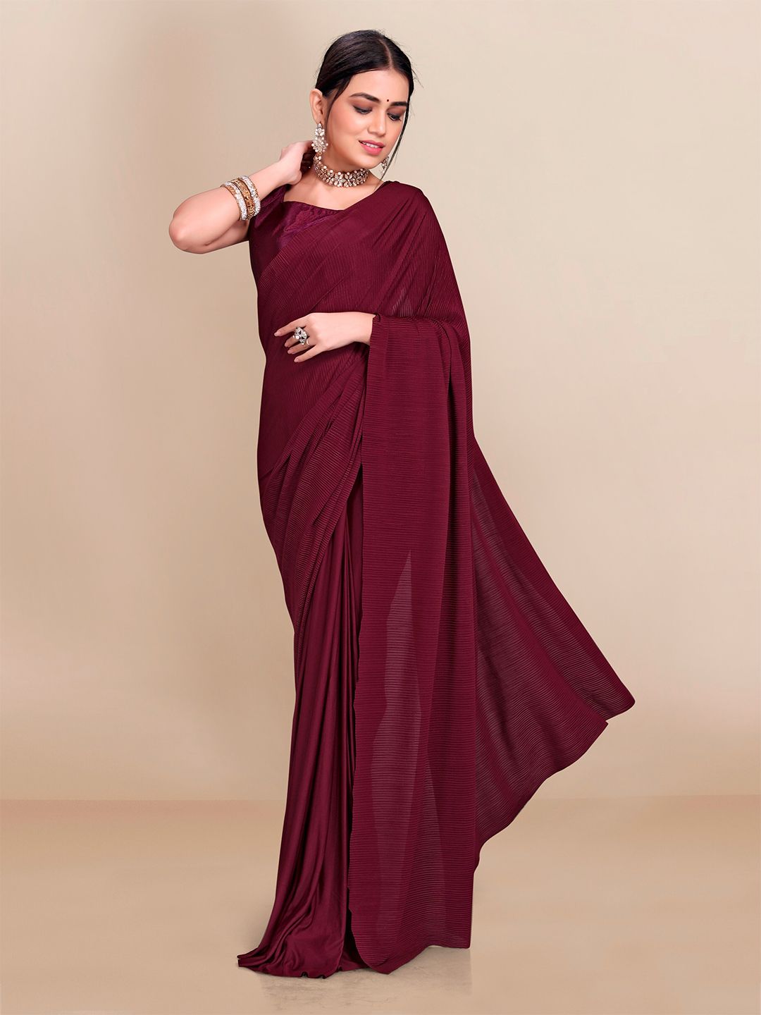 VAIRAGEE Maroon Poly Silk Saree Price in India