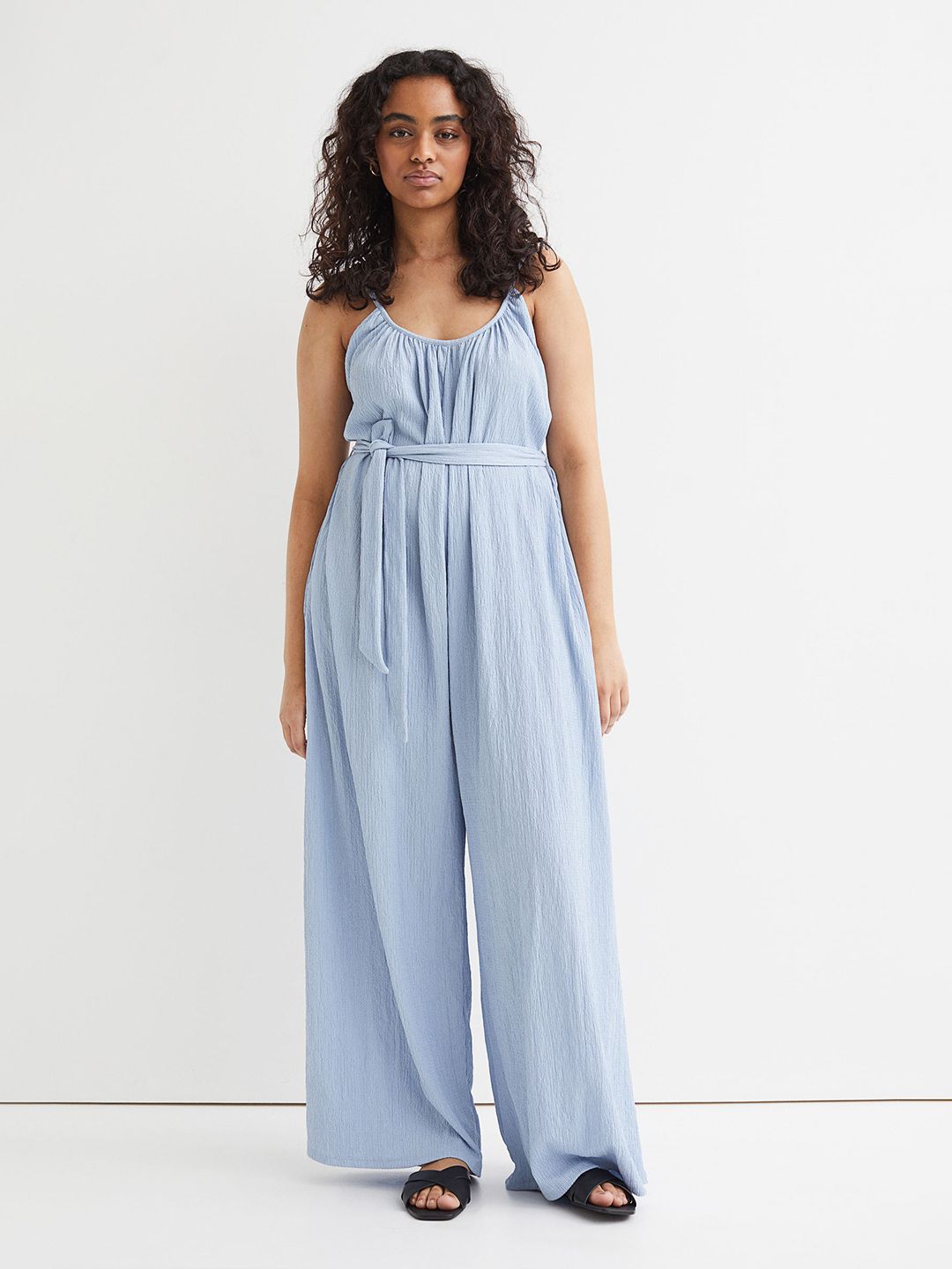 H&M Women Blue Tie-Belt Jumpsuit Price in India