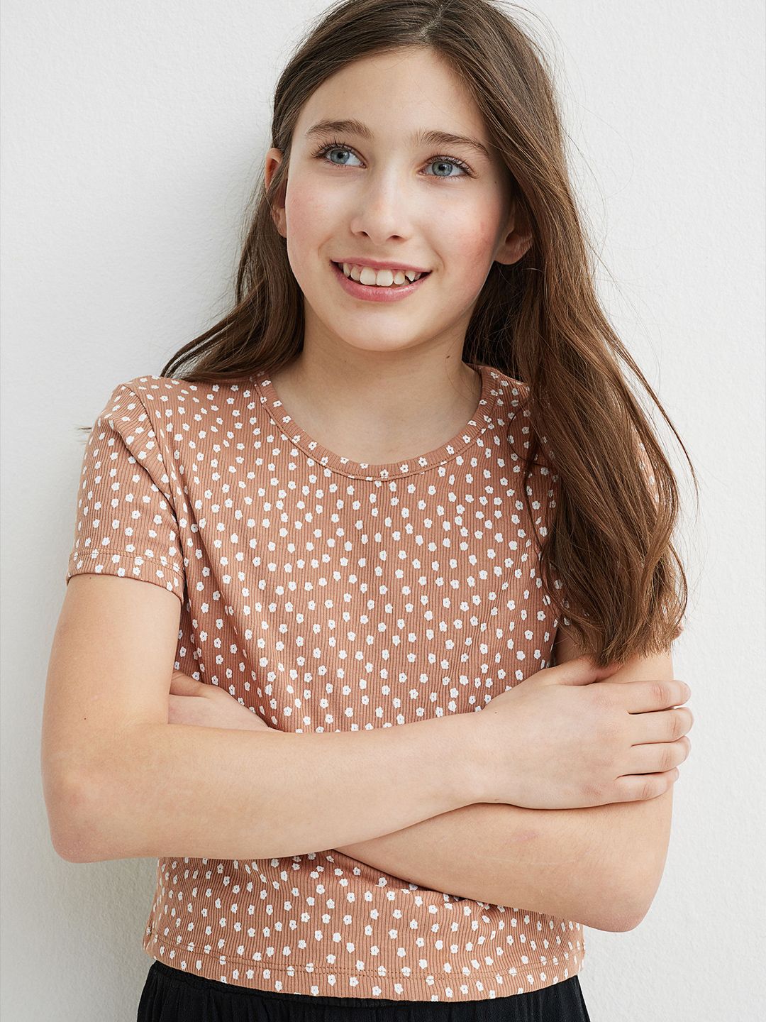 H&M Girls Beige Cotton Jersey Cropped Top