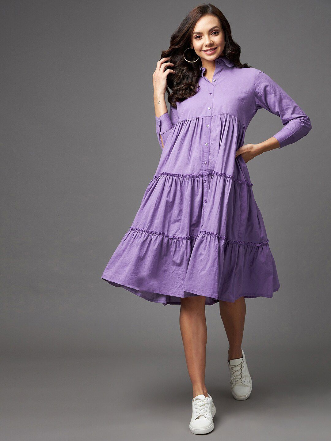 Azira Lavender Layered A-Line Dress Price in India