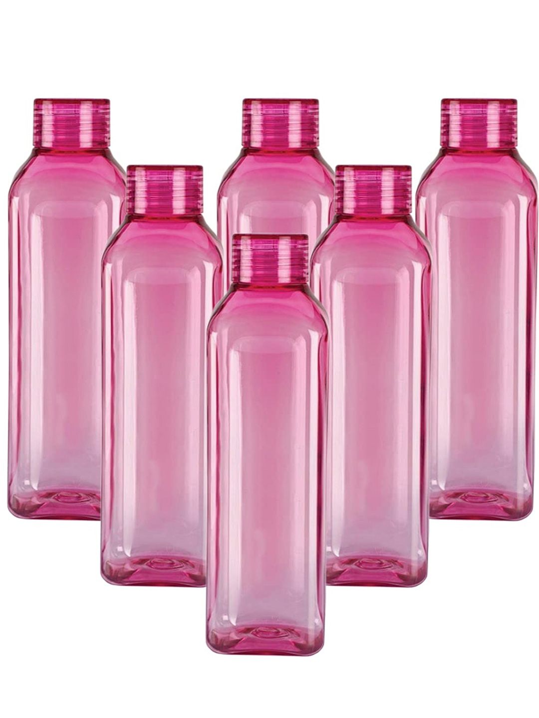 Kuber Industries Pink Solid Plastic Spill Proof Set of 6 Sipper Flask Water Bottle 1L