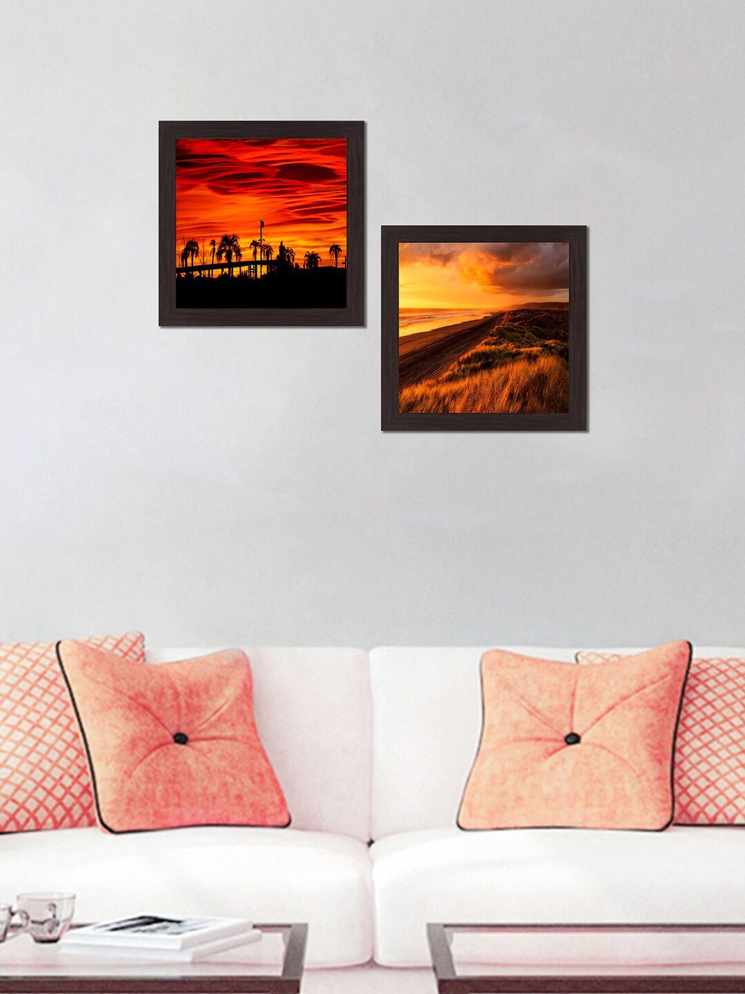 WENS Set Of 2 Orange And Black UV Textured Sunset View Painting Price in India