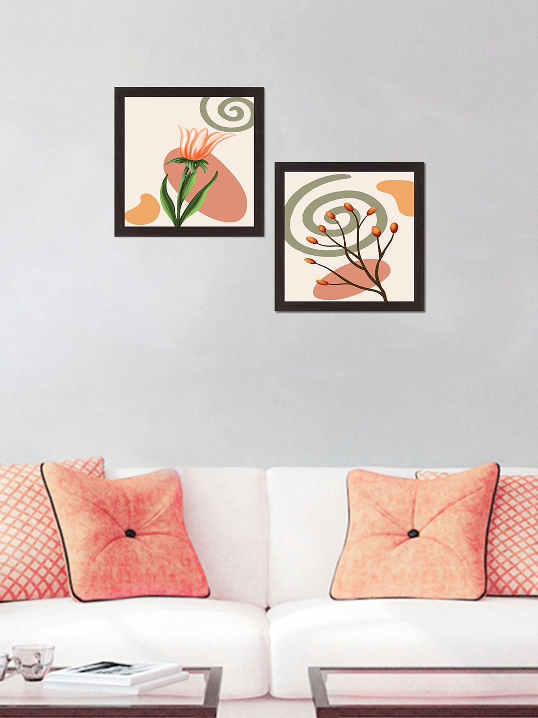 WENS Set of 2 Multi-Coloured Modern Floral Art Wall Paintings Price in India