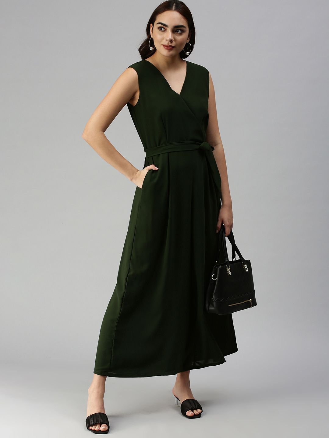 SHOWOFF Olive Green Solid Culotte Jumpsuit Price in India