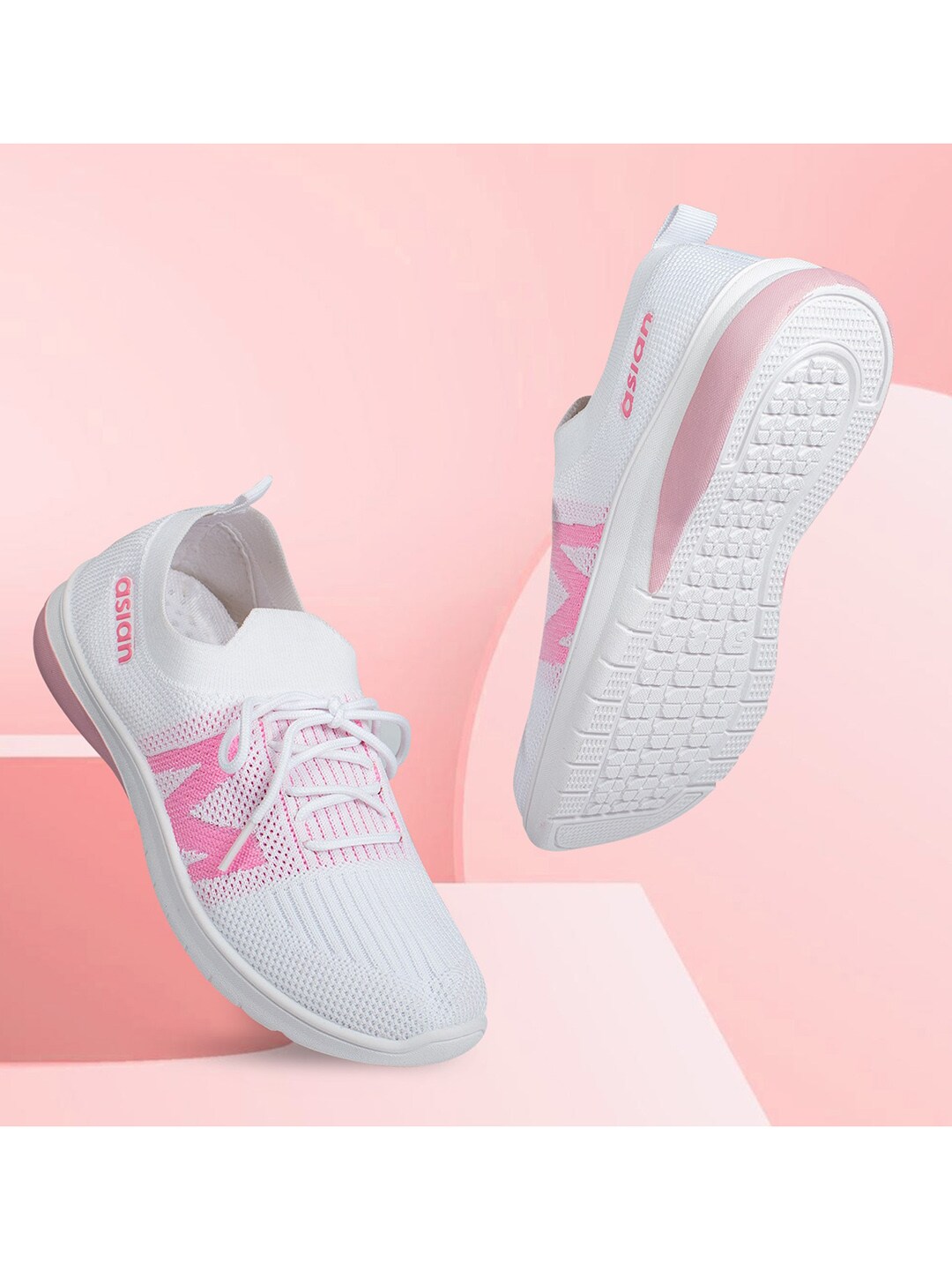 ASIAN Women White & Pink Printed Lightweight Sneakers Price in India