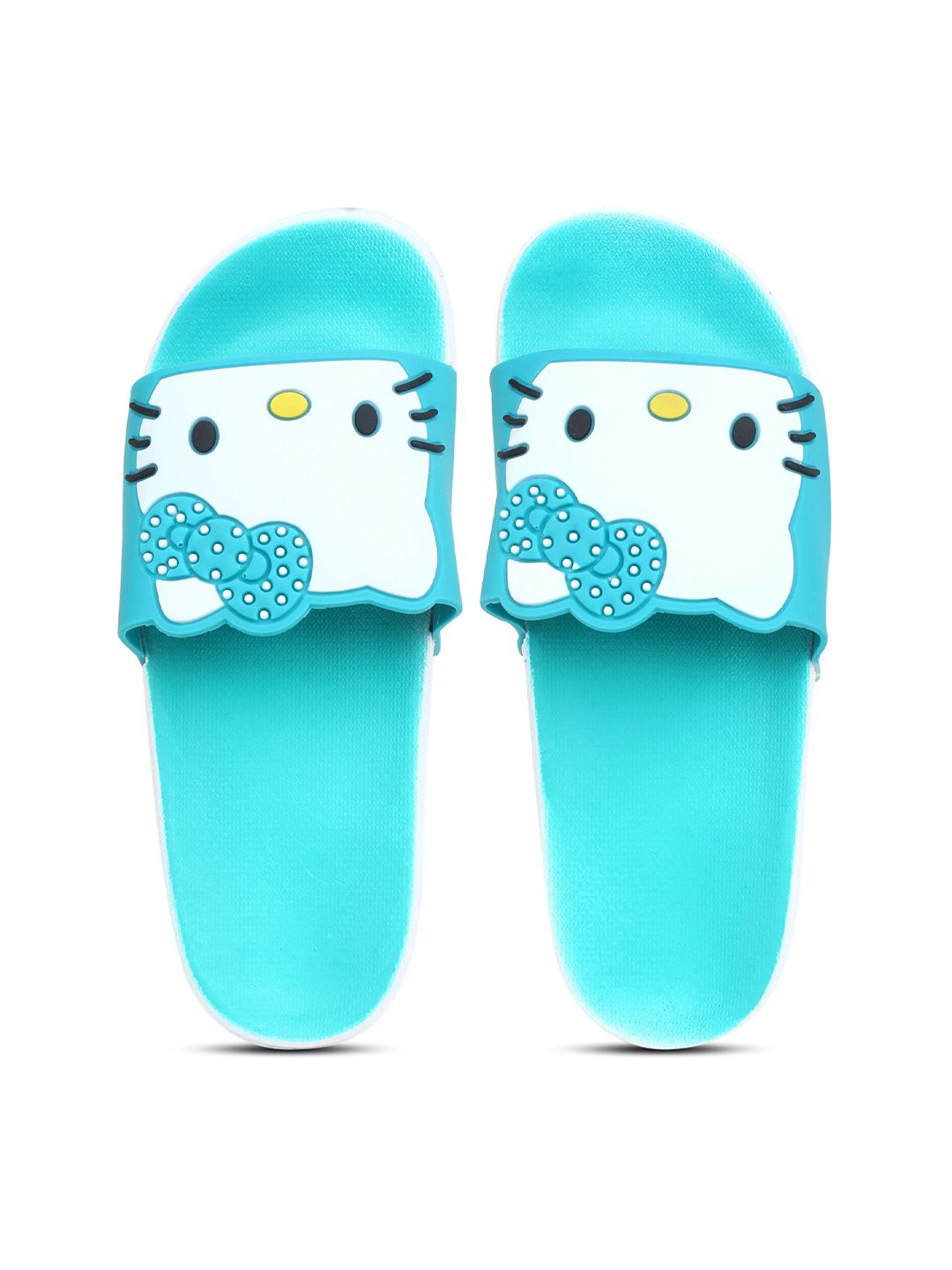 Pampy Angel Women Turquoise Blue & White Printed Rubber Sliders Price in India