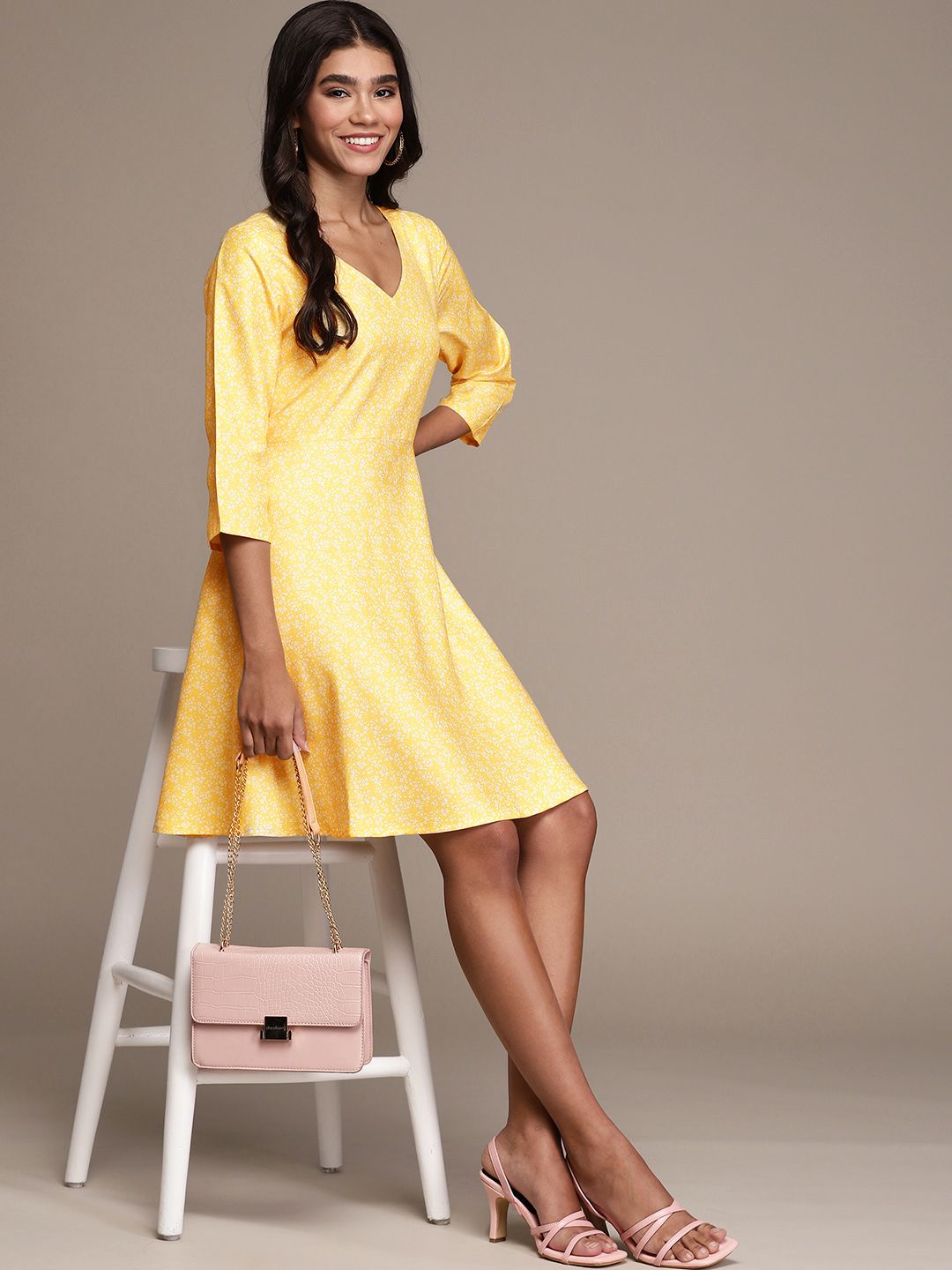 ZIYAA Yellow Floral Print Mini Dress Price in India