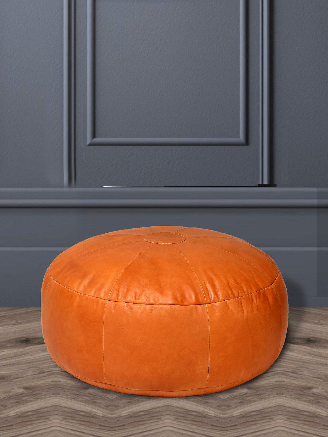 IMUR Orange Solid Leather Pouffs Price in India