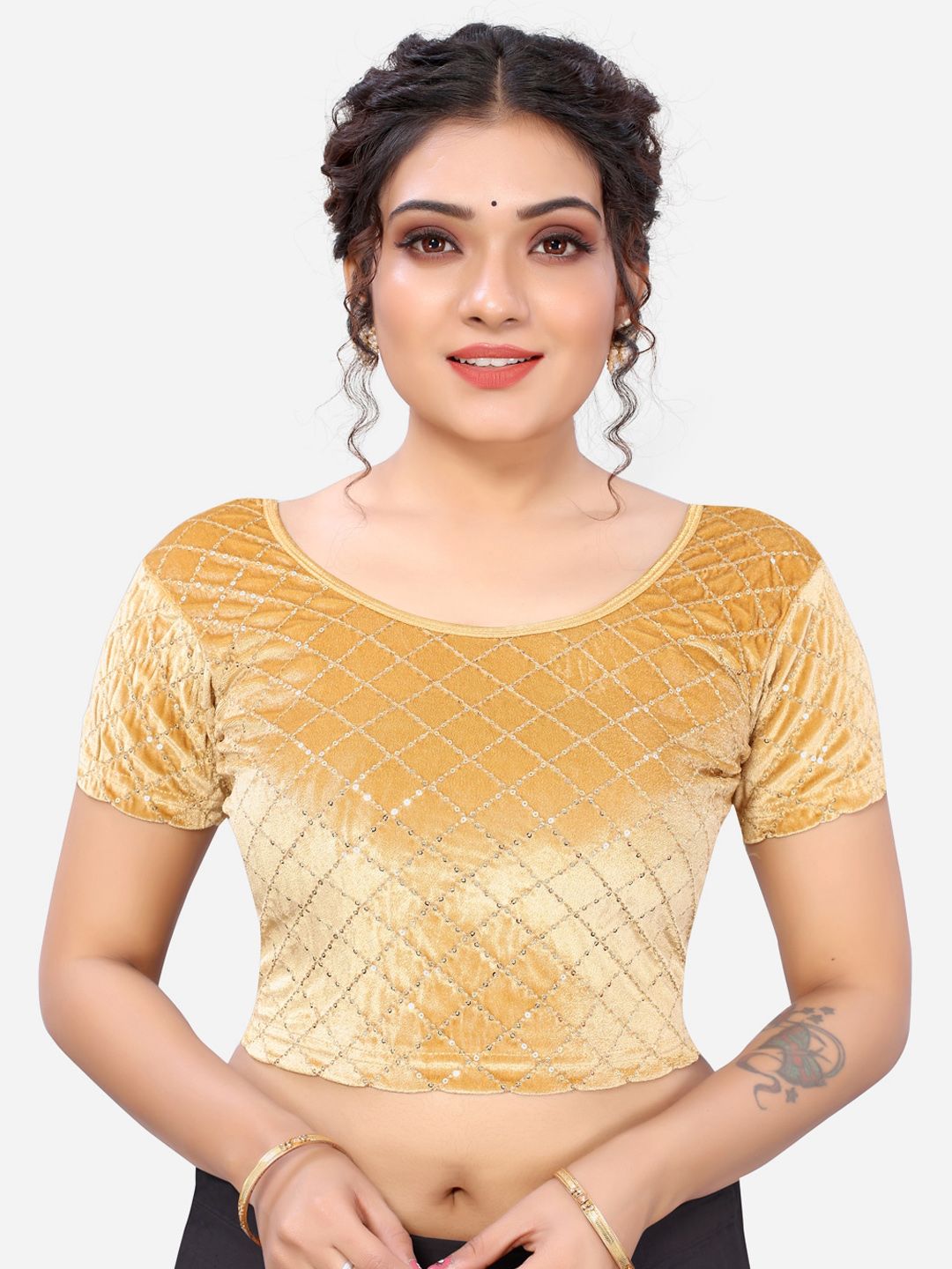 SIRIL Women Beige Embellished Saree Blouse Price in India