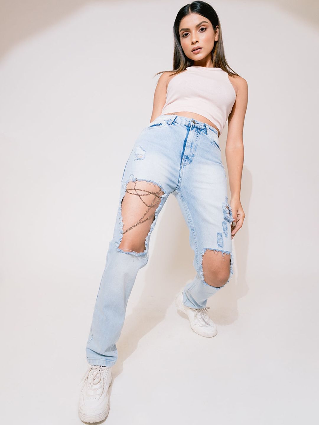 FREAKINS Women Blue High-Rise Highly Distressed Heavy Fade Jeans Price in India