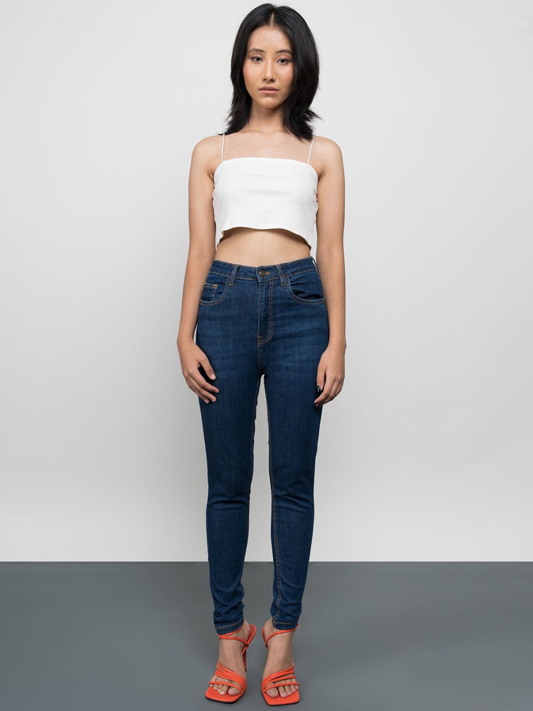 FREAKINS Women Stunning Blue High-Rise Skinny Fit Cropped Jeans Price in India
