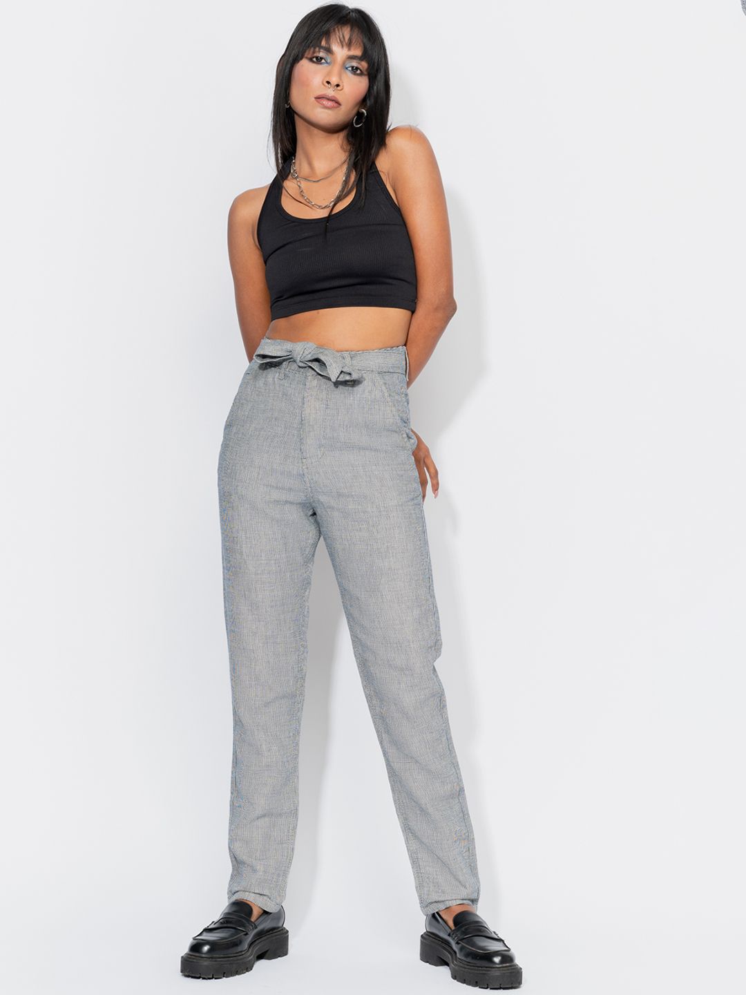 FREAKINS Women Grey Slim Fit High-Rise Trousers Price in India