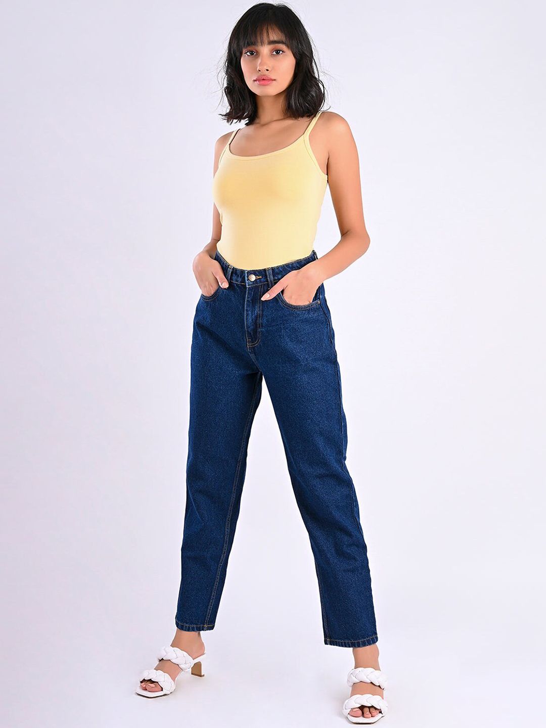 FREAKINS Women Blue High-Rise Mom Fit Cropped Jeans Price in India