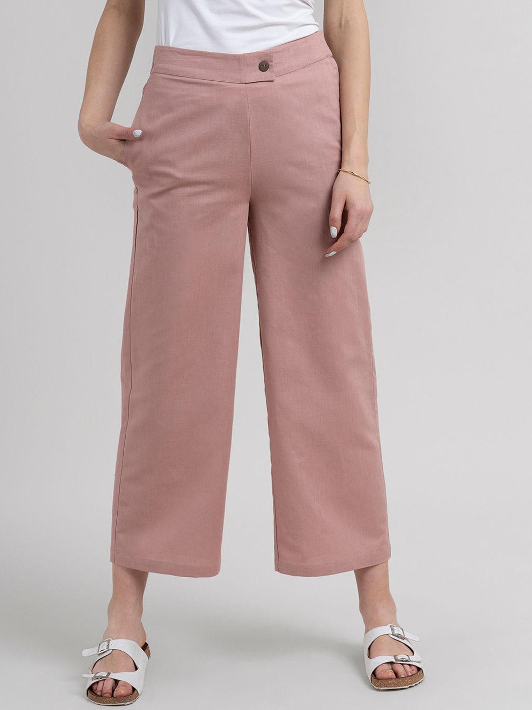 FableStreet Women Pink Comfort Flared Trousers Price in India