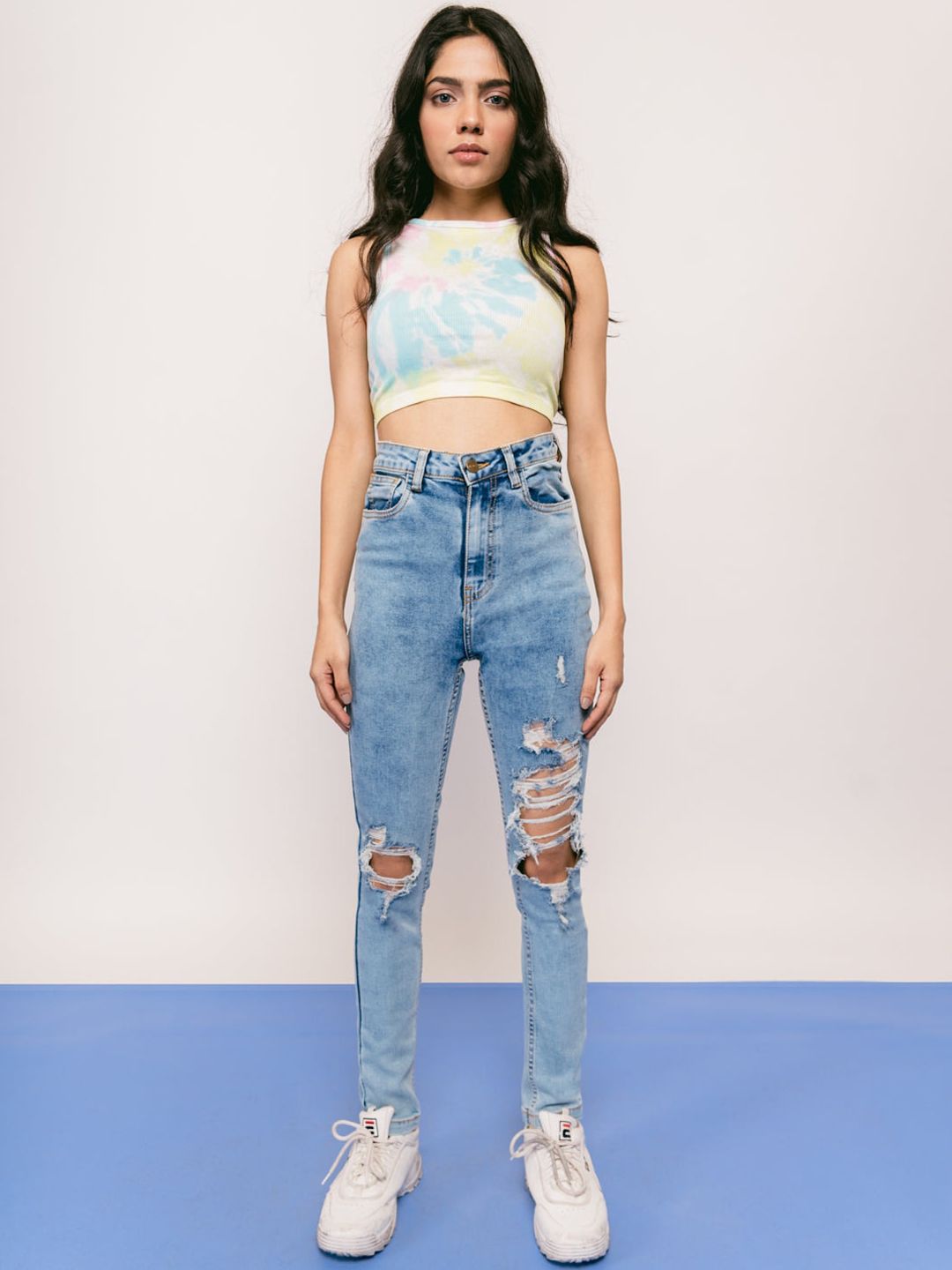 FREAKINS Women Blue High-Rise Skinny Fit Ripped Jeans Price in India