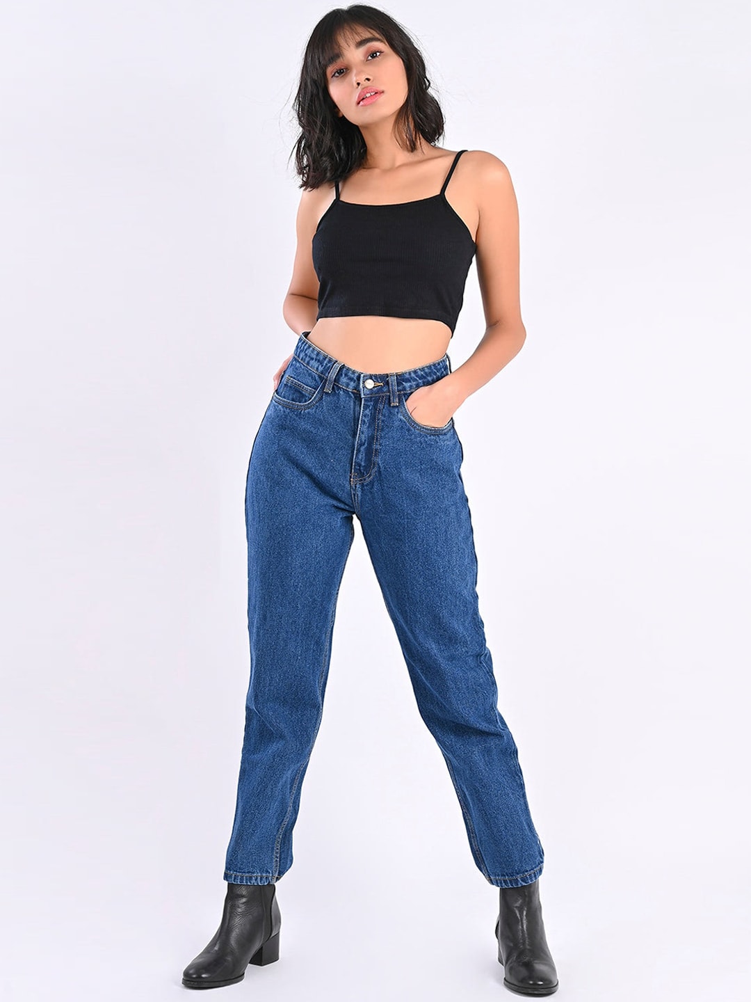 FREAKINS Women Blue Mom Fit High-Rise Pure Cotton Jeans Price in India