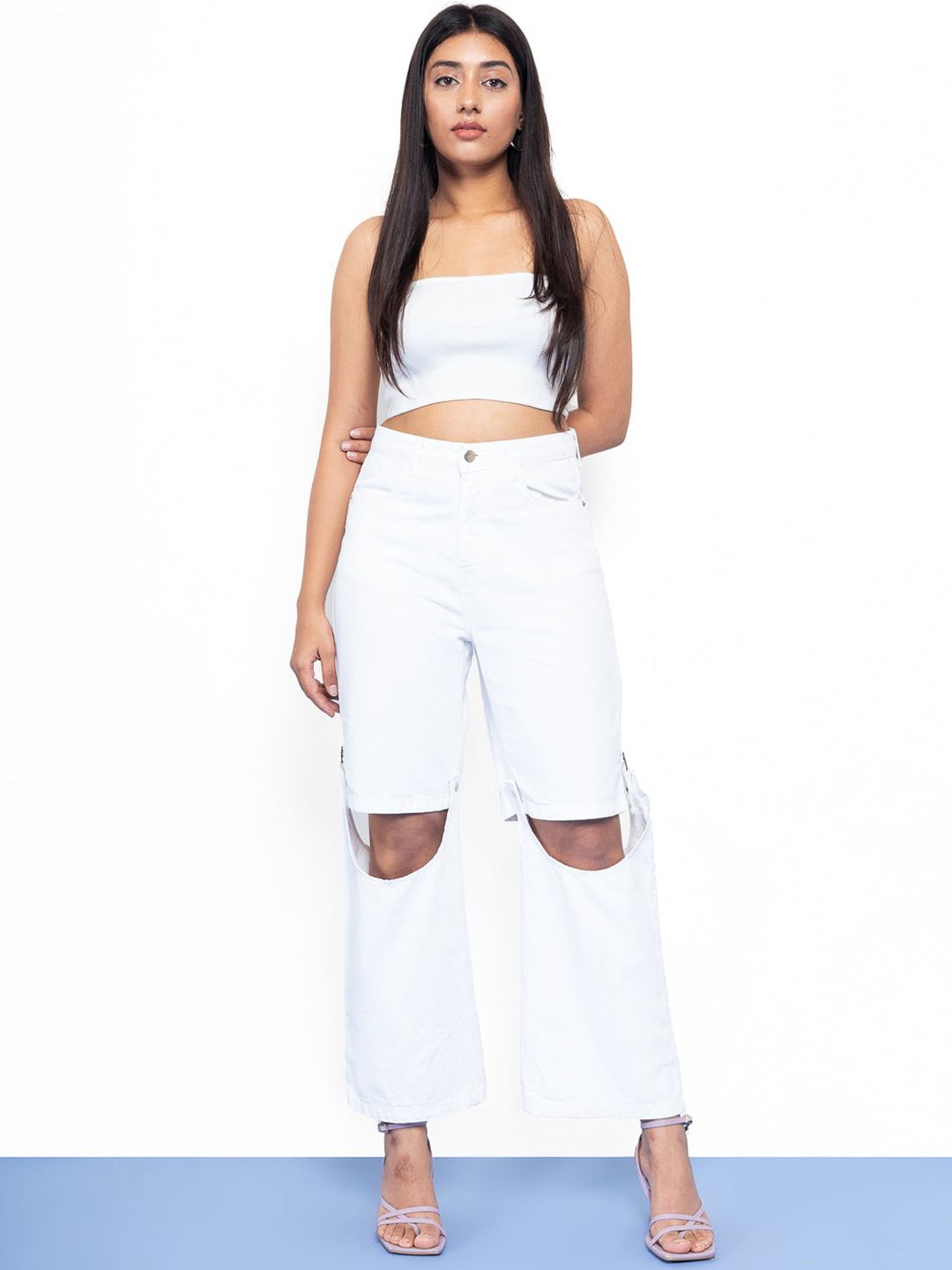 FREAKINS Women White High-Rise Straight Fit Cropped Jeans Price in India