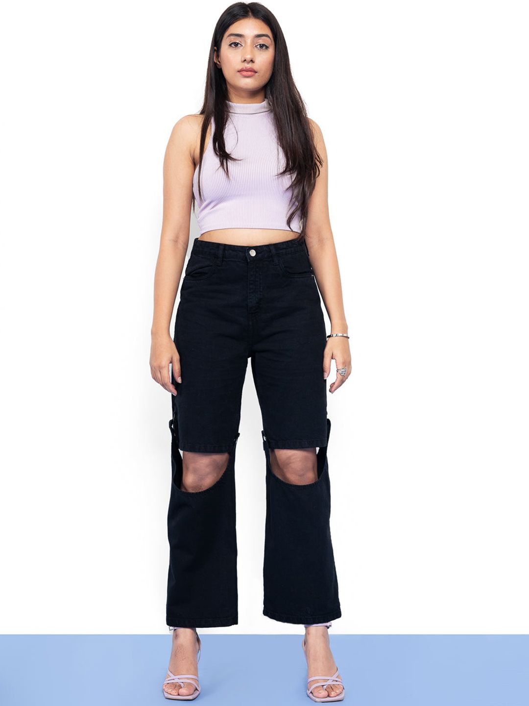 FREAKINS Women Black High-Rise Straight Fit Cropped Jeans Price in India