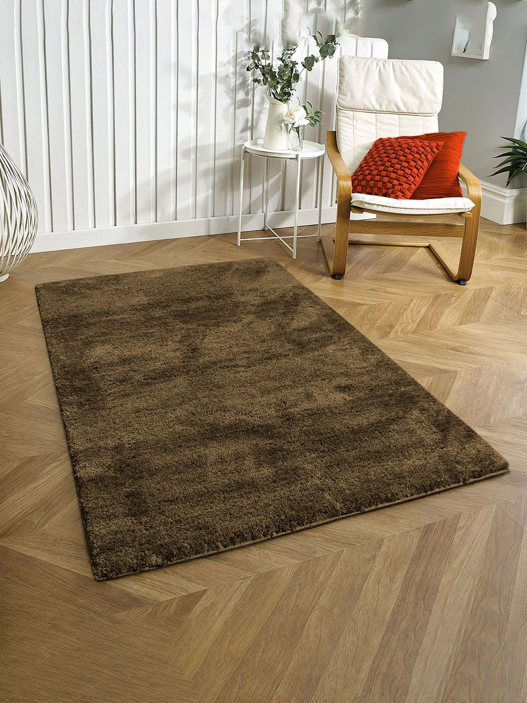 LUXEHOME INTERNATIONAL Coffee-Brown Solid Rectangular Anti-Skid Carpet Price in India