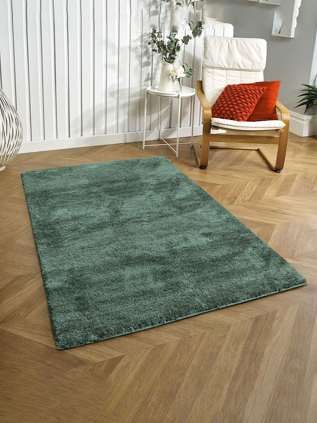 LUXEHOME INTERNATIONAL Green Solid Rectangular Anti-Skid Carpet Price in India