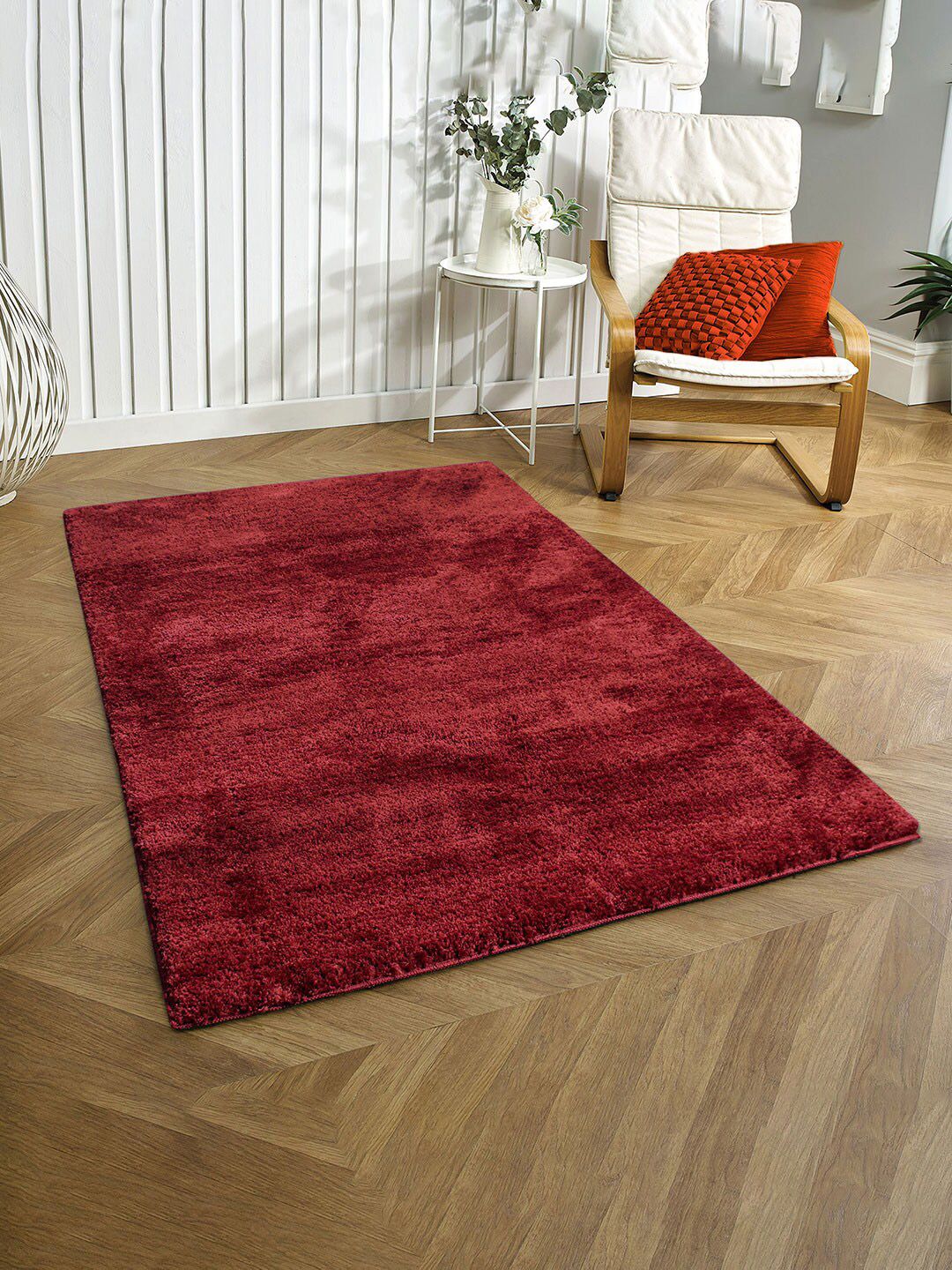 LUXEHOME INTERNATIONAL Maroon Solid Shaggy  Anti-Skid Carpet Price in India