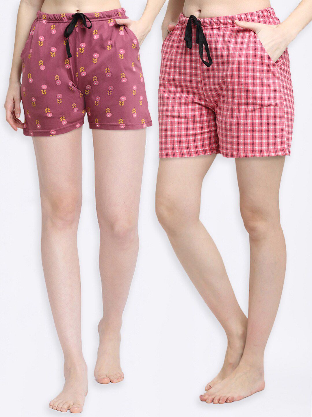 Kanvin Women Pack of 2 Pink & White Printed Lounge Shorts Price in India