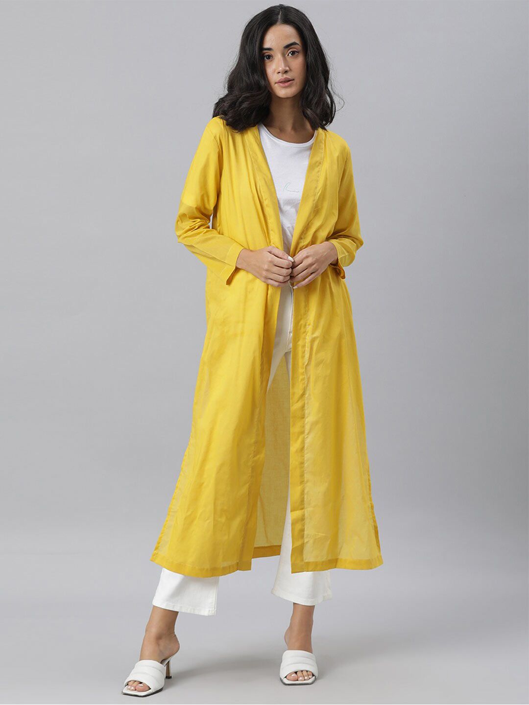 RAREISM Women Yellow Longline Shrug Price in India