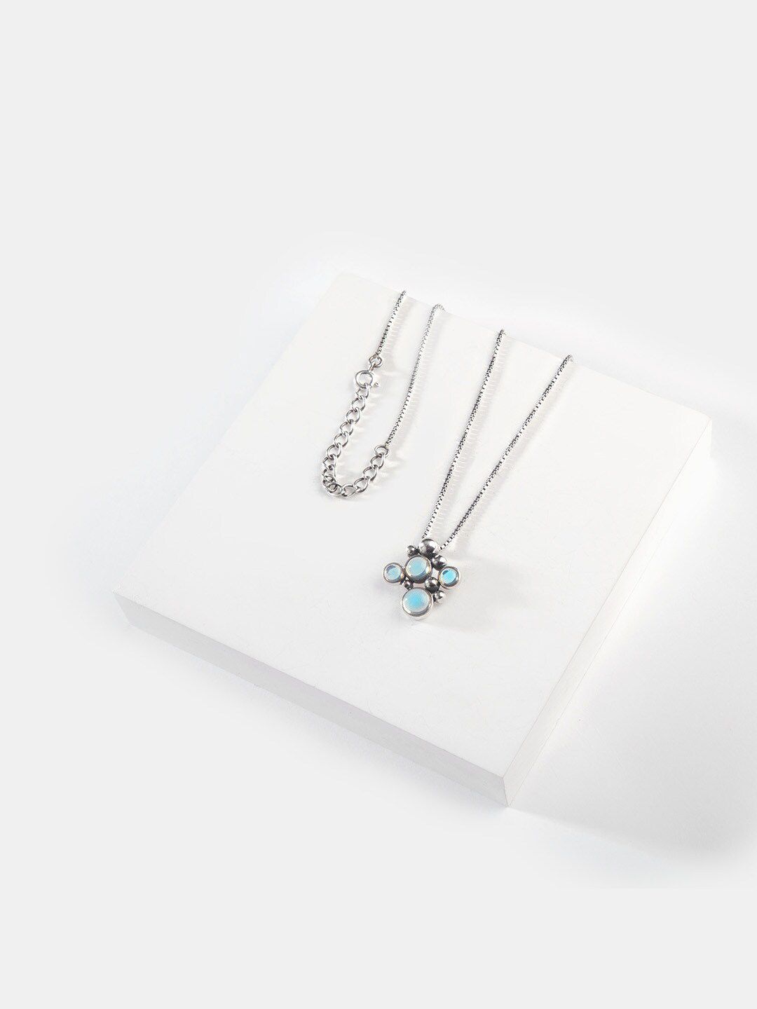 SHAYA Oxidised Silver-Toned & Blue 925 Sterling Silver Necklace Price in India