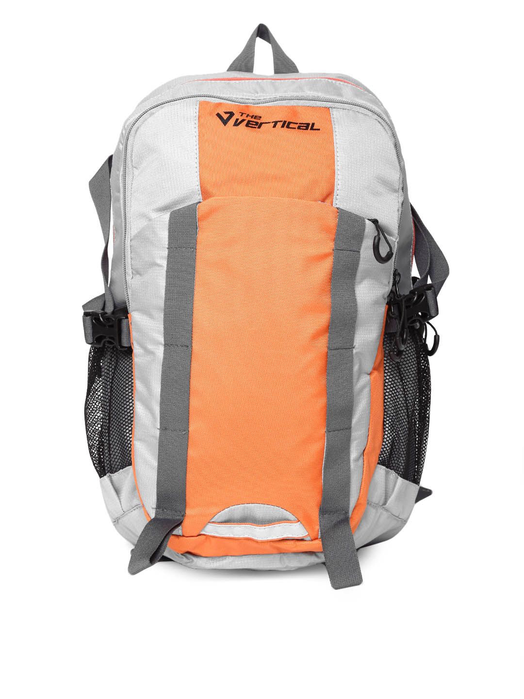THe VerTicaL Unisex Grey & Orange Colourblocked Laptop Backpack Price in India