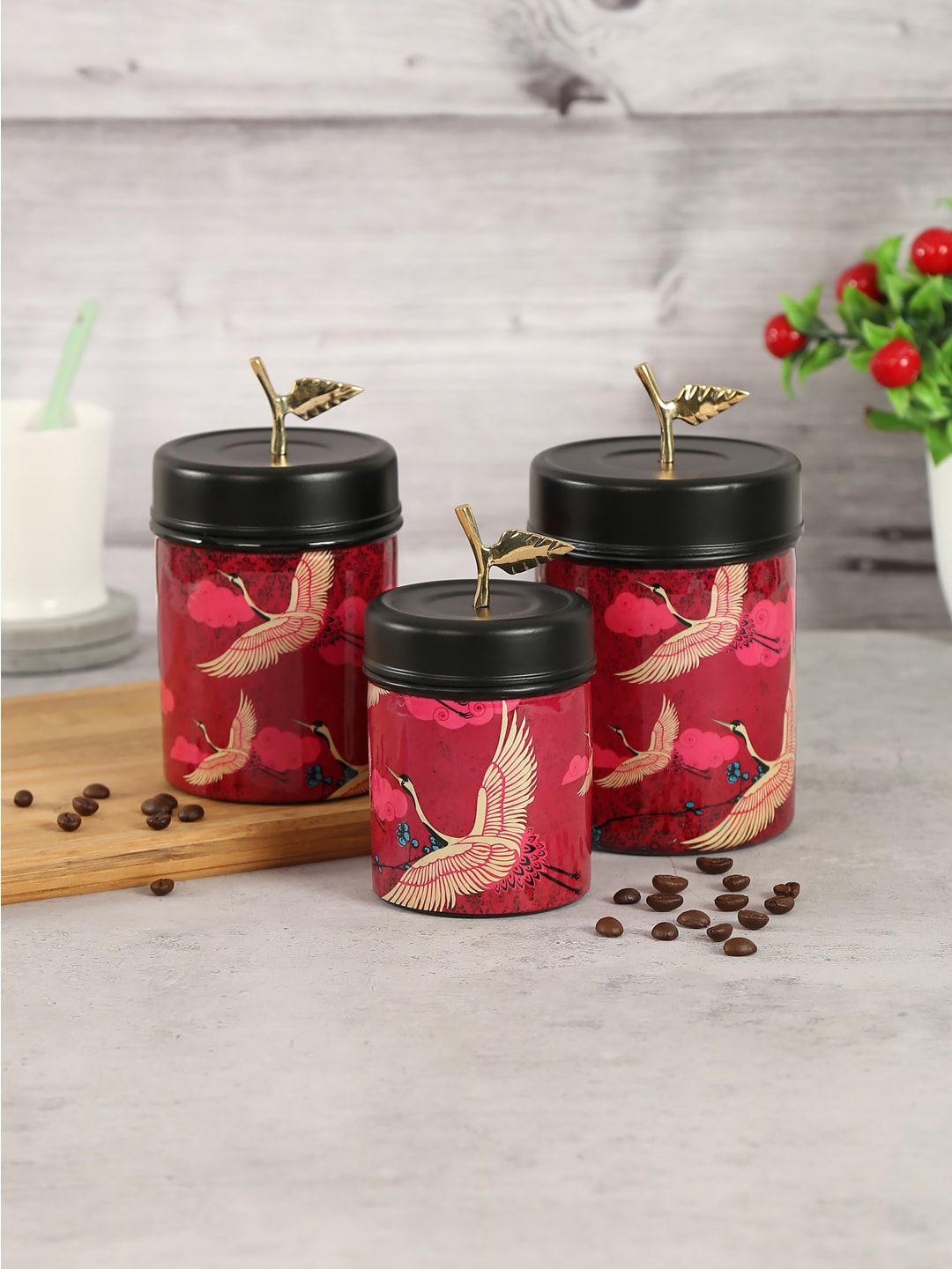 India Circus by Krsnaa Mehta Set Of 3 Red Printed Stainless Steel Food Storage Containers Price in India
